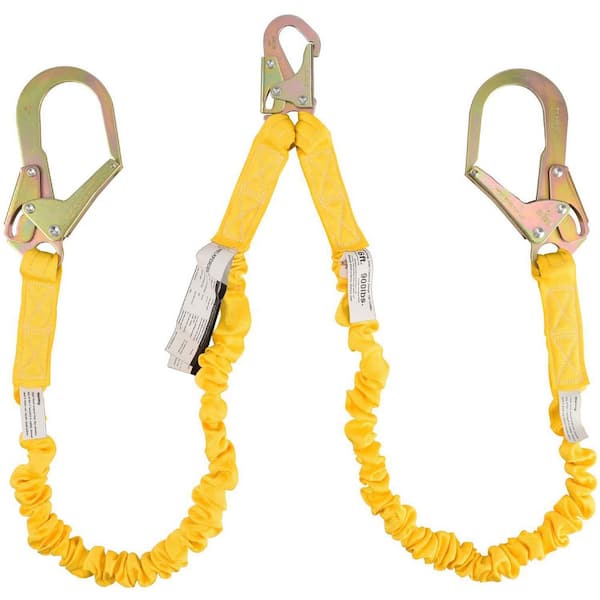 NVNOO Double Leg 6 ft. Fall Protection Stretchable Lanyard with Snap and Rebar Hook Connectors, Yellow