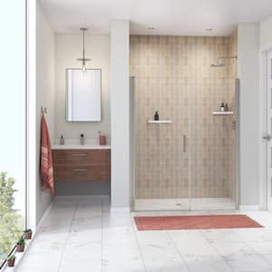 Manhattan 57 in. to 59 in. W in. x 68 in. H Pivot Frameless Shower Door with Clear Glass in Brushed Nickel