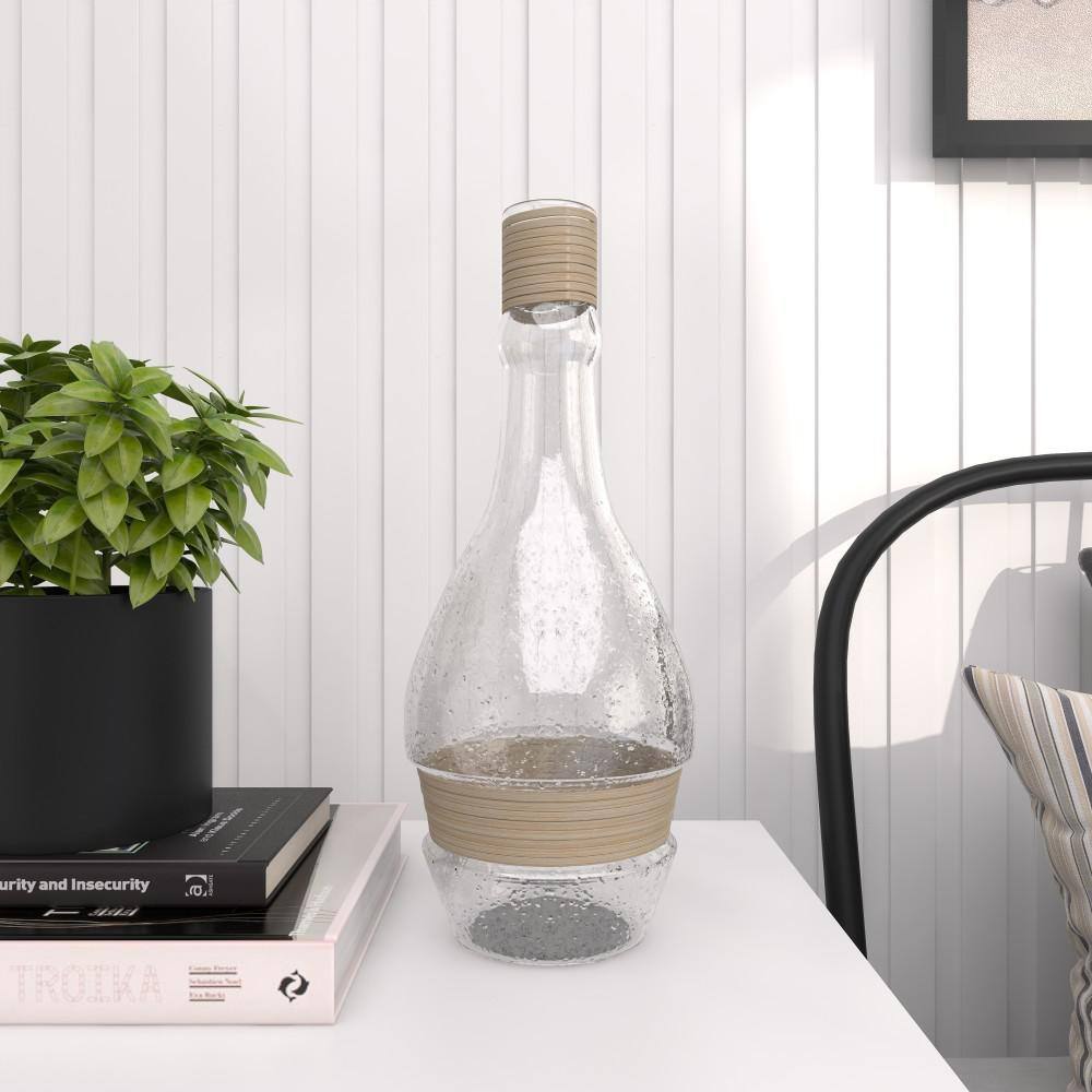 Coastal Clear Glass Vase with Rattan Detail, 16" Height