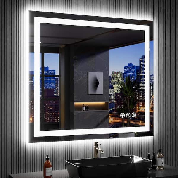 36 in. W x 36 in. H Square Frameless LED Front Lit, Backlit Anti-Fog Tempered Glass Wall Bathroom Vanity Mirror in RGB