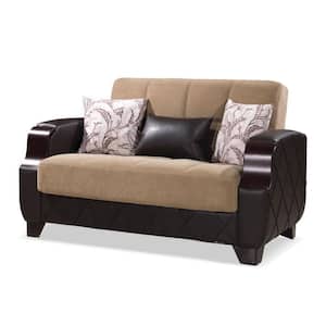Estrella Collection Convertible 62 in. Brown Chenille 2-Seater Loveseat with Storage