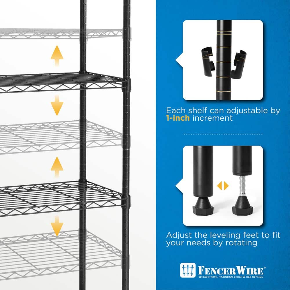 Black 3-Tier Adjustable Height Steel Wire Shelving Unit