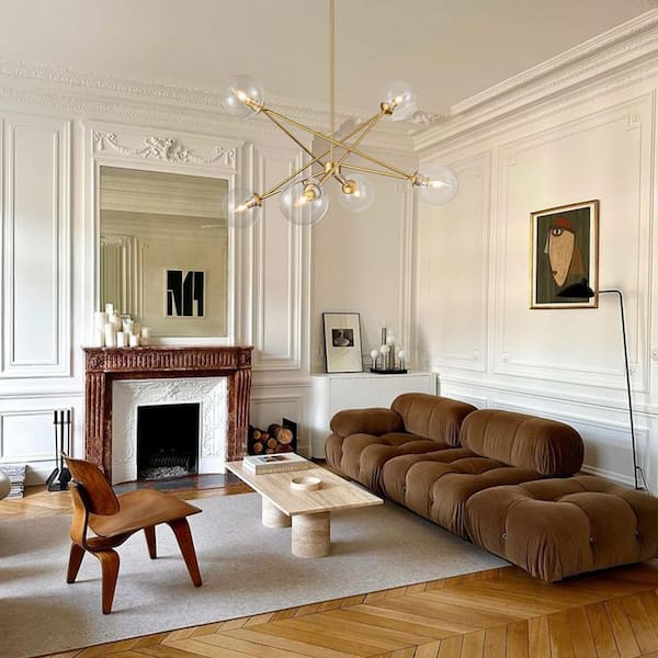 Antonio 6-Light 31.5 in. W Brushed Gold Chandelier Chandelier Sputnik Chandelier with Clear Glass for Living Room