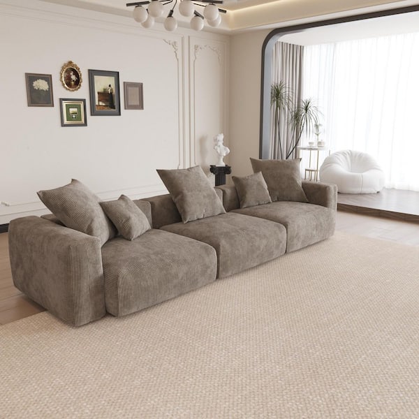 Unbranded 141.73 in. Square Arm Corduroy 3 Piece Apartment Sectional Sofa Couch with Deep Seat and Removable Covers in Brown