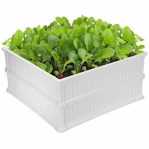 12 in. White Plastic Square Plant Box Planter Raised Garden Bed