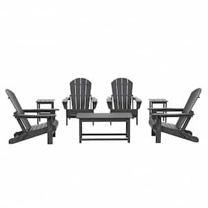 Laguna 7-Piece Fade Resistant Outdoor Patio HDPE Poly Plastic Folding Adirondack Chair Conversation Set in Gray