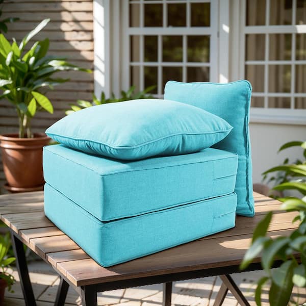 24in. x 24in. x 6in. 4-Piece Deep Seating Water & FadeResistant Outdoor LoungeChair Replacement Cushion Set in LightBlue