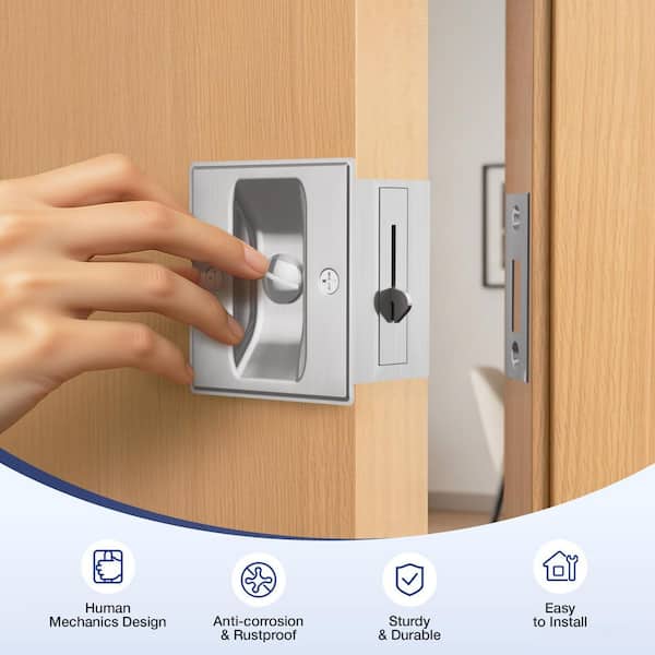 WINSOON Stainless Steel Black Privacy Pocket Door Lock, Door Latch