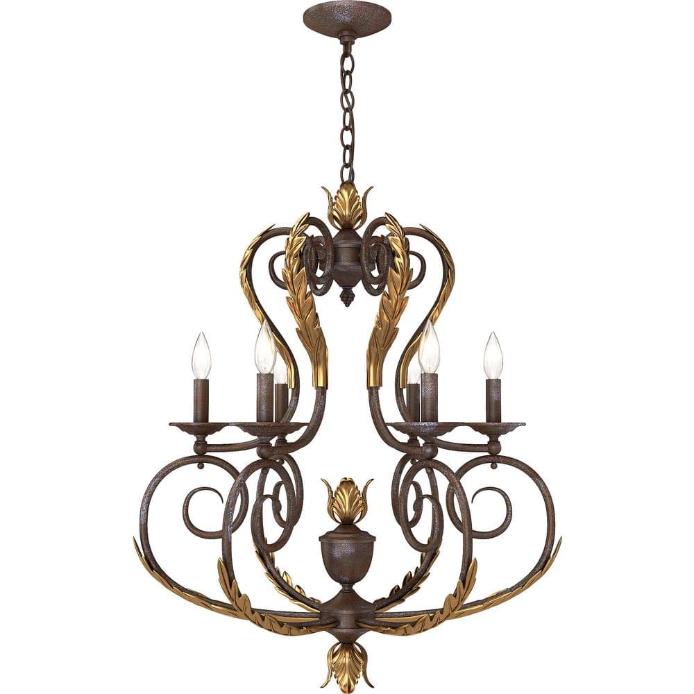 Volume Lighting 6-Light s Prairie Rock and Antique Gold Foyer Chandelier  V3026-37 - The Home Depot