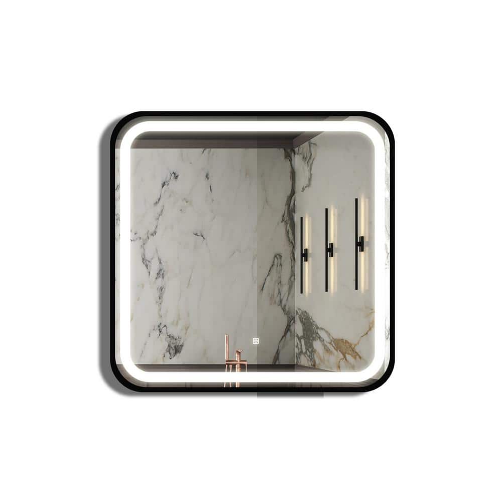 32 in. W x 32 in. H Square Black Metal Framed Wall LED Bathroom Vanity Mirr