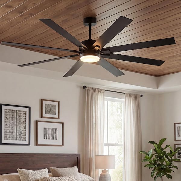 72 in. lndustrial Black Standard Downrod Mount Ceiling Fan with Dimmable LED Light and Remote Control for Living Room
