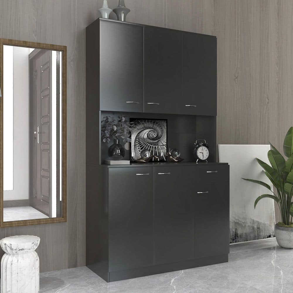 URTR Black Freestanding Storage Cabinet with 6 Doors, 1 Open Shelves ...