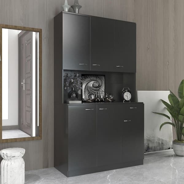 Metal Storage Cabinet with Lock, Free Standing Office Cabinet with Doors and Shelves, Lockable Steel Locker Storage Cabinet Black Side Cabinets Latitu