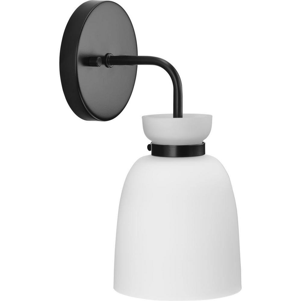 Lexie Matte Black Steel Vanity Light with Opal Glass Shade