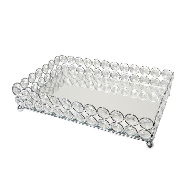 Elegant Designs 10.5 in. Chrome Elipse Crystal Decorative Mirrored Jewelry or Makeup Vanity Organizer Tray
