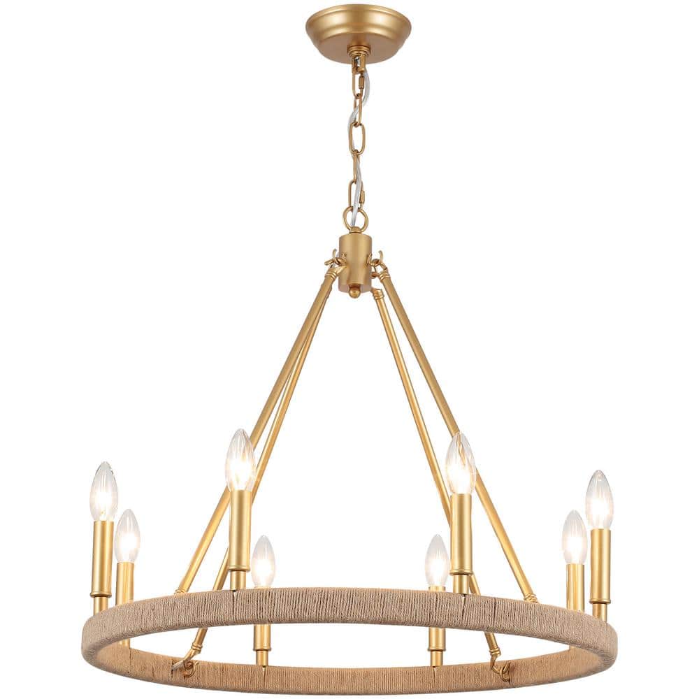 Elinka 8 Light Gold Rope Farmhouse Wagon Wheel Candle Style Chandelier for Living Room Kitchen Dining Room Foyer price history on PriceWatchPro