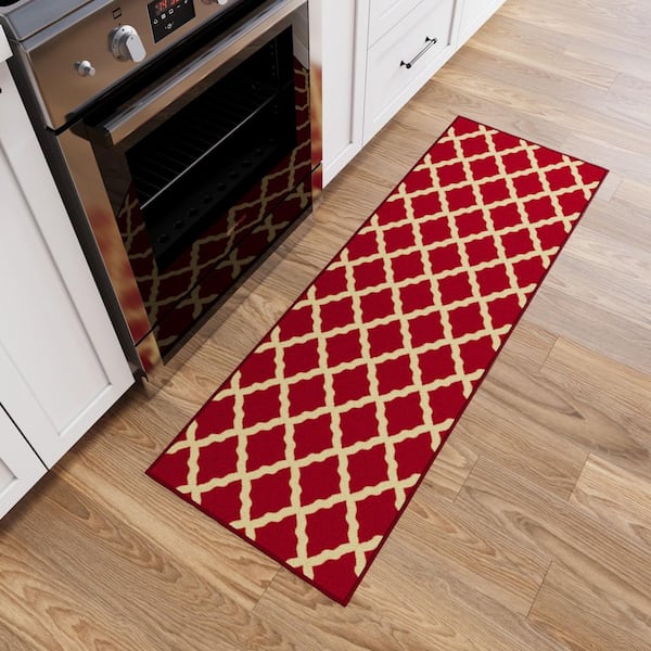 Ottohome Collection Non-Slip Rubberback Trellis Design 2x5 Indoor Runner Rug, 1 ft. 8 in. x 4 ft. 11 in., Dark Red