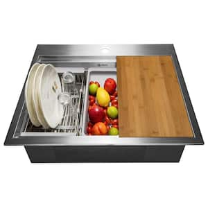 Handmade Drop-In 25 in. x 22 in. Stainless Steel Single Bowl Workstation Kitchen Sink