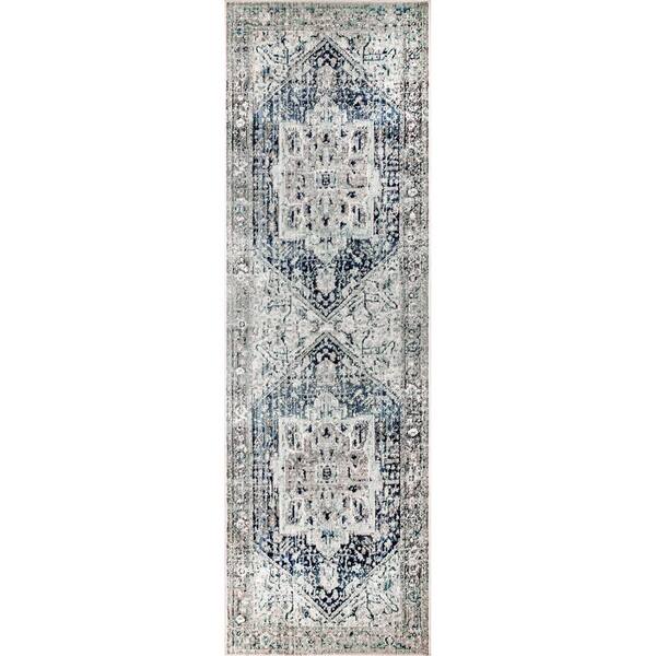 nuLOOM Vintage Harriet Medallion Fringe Dark Blue 2 ft. 6 in. x 6 ft