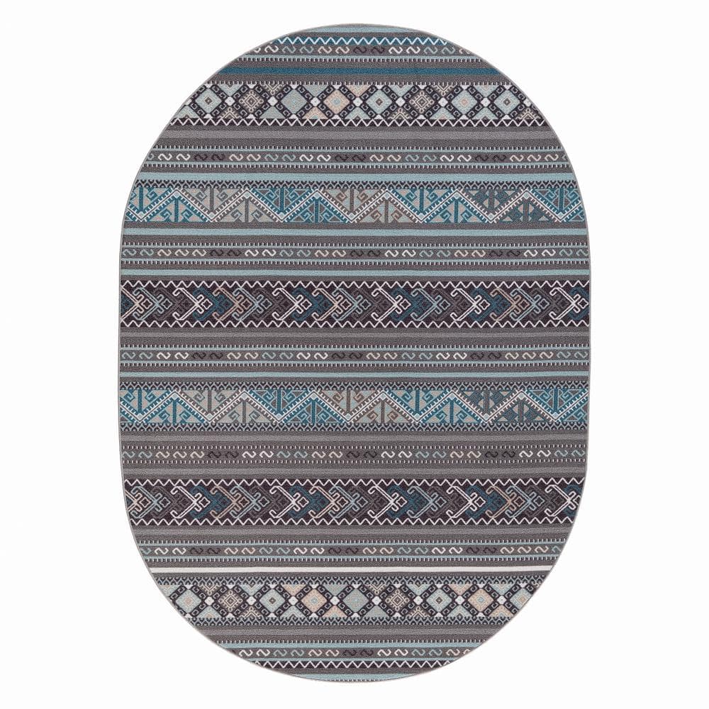 Antep Rugs Alfombras Gray 5 ft. x 7 ft. Non-Slip Moroccan Geometric Oval Rug