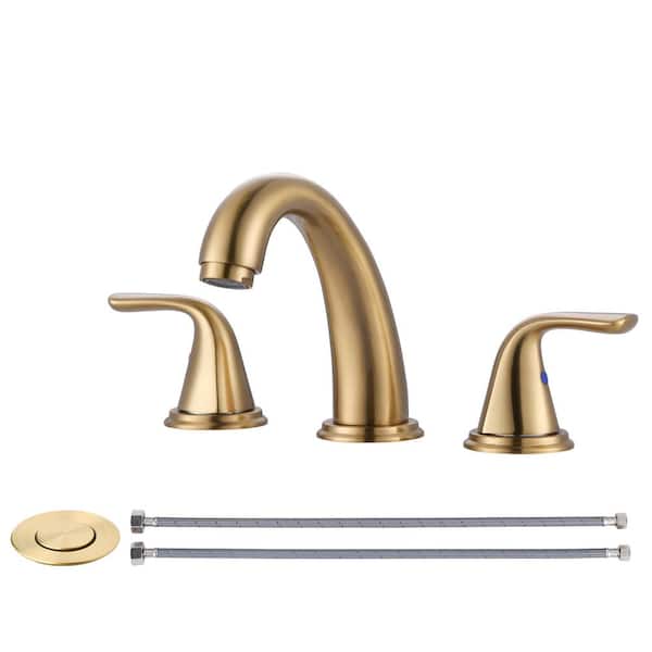 WOWOW 3-Holes 8 in. Widespread Double Handle Bathroom Faucet in Gold
