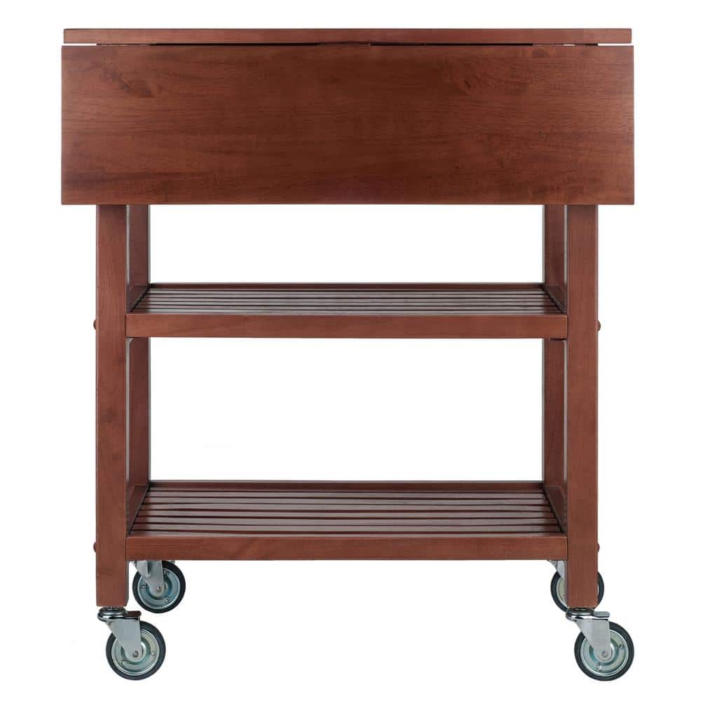 Transitional Walnut Kitchen Cart with Drop Leaf and Storage