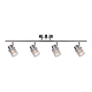 29 in. 4-Light Brushed Nickel Track Lighting Kit with Frosted Glass Shades