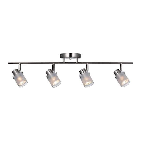 Bel Air Lighting 29 in. 4-Light Brushed Nickel Track Light Fixture with Frosted Glass Shades