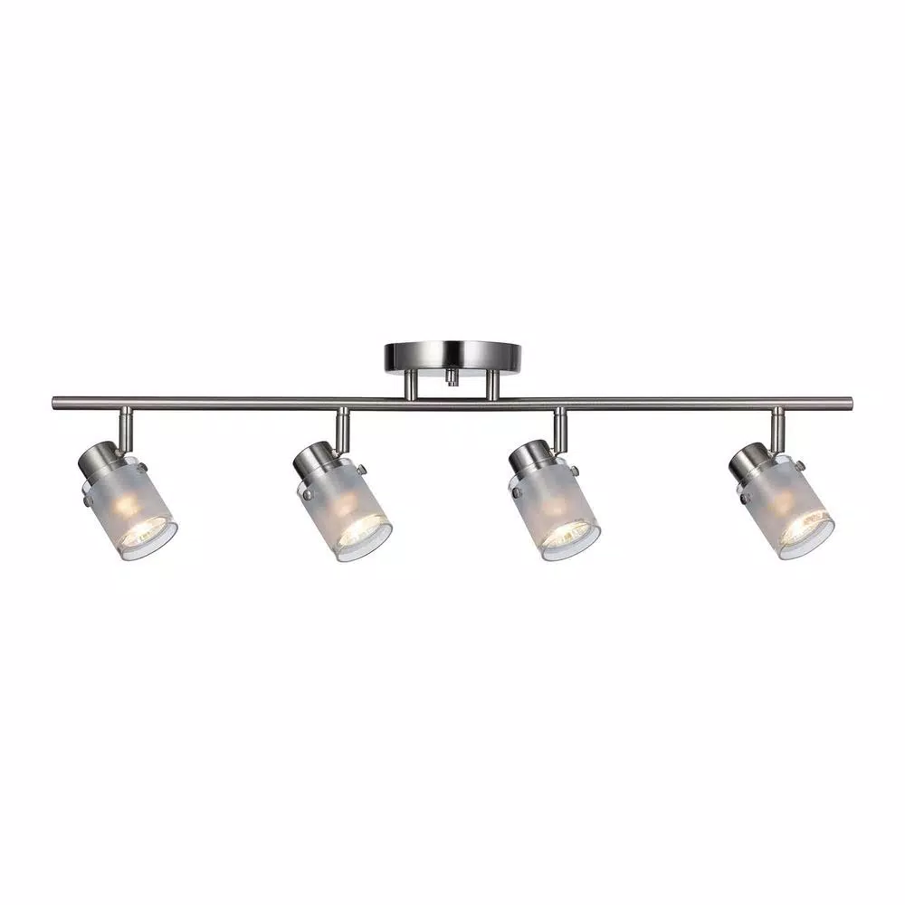 Photo 1 of 29 in. 4-Light Brushed Nickel Track Lighting Kit with Frosted Glass Shades