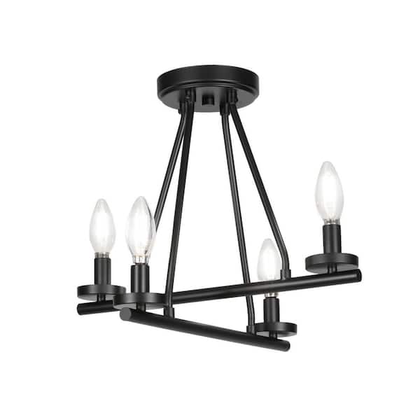 Unbranded Zara 16 in. 4-Light Matte Black Semi-Flush with No Shade No blulbs included
