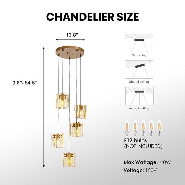 SILJOY Contemporary 5-Light Amber Glass Globe Chandelier Modern