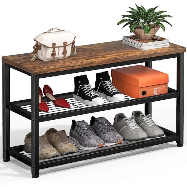 16.3 in. H 8-Pair 3-Tier Black Shoe Rack shoes-643 - The Home Depot