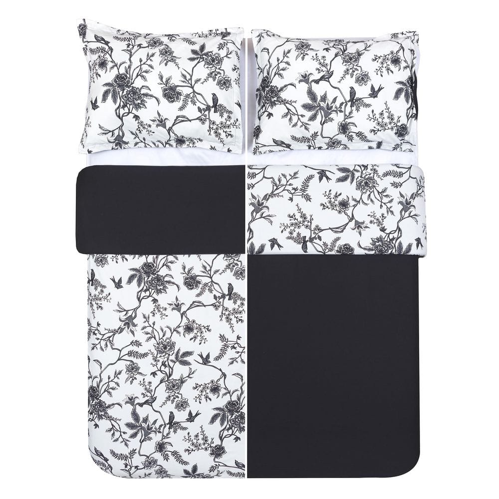 Chanasya Queen Black and White French Toile Microfiber Duvet Cover Set