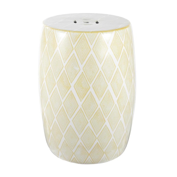 JONATHAN Y Moroccan Diamonds 18 in. Ceramic Drum Garden Stool, Yellow