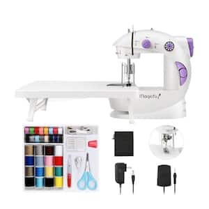 Dual Speed Portable Mini Sewing Machine with Extension Table and Sewing Kit for Household, Travel, White