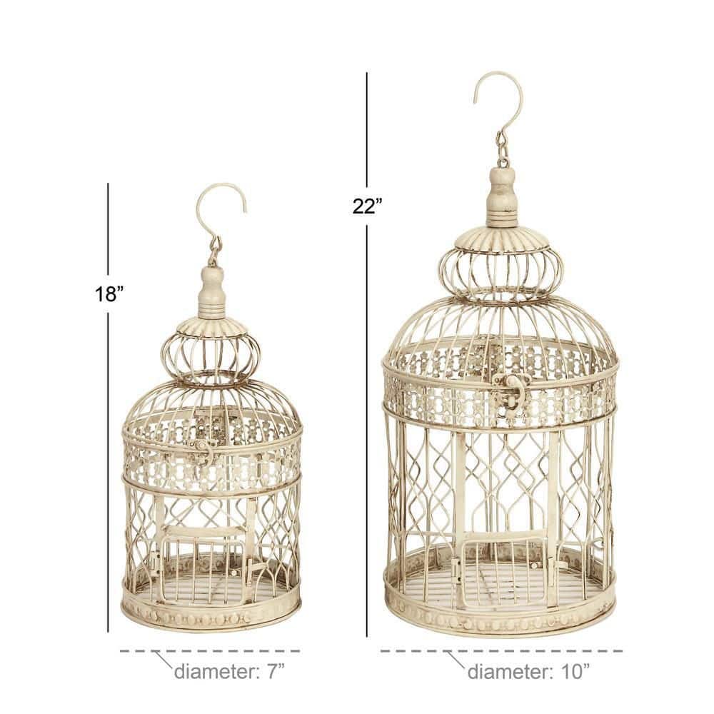 Cream Distressed Metal Vintage Birdcage Set with Latch and Hook