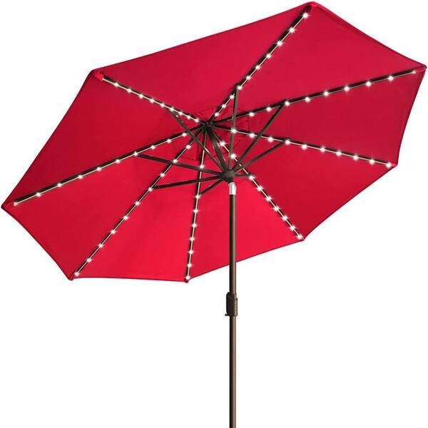 eliteShade Elite Shade USA 10-Year-Non-Fading Sunumbrella 9 ft. Market Umbrella with 80 LED Lights Patio in Umbrellas Logo Red