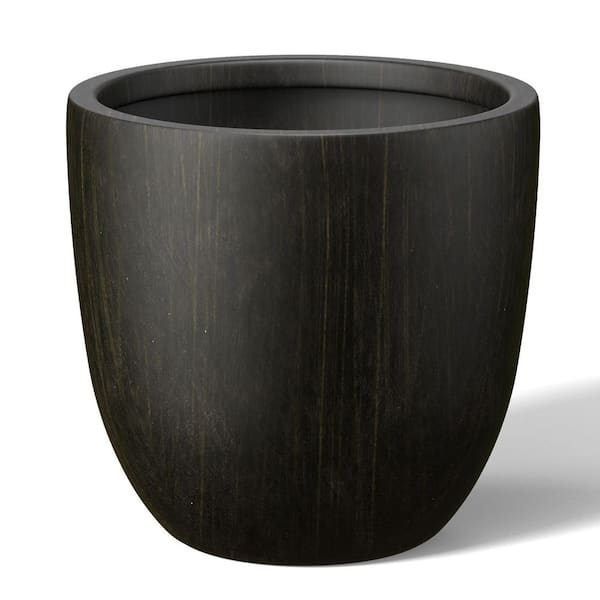 18 in. Large Bronzed Black Concrete Round Planter / Pot with Drainage holes