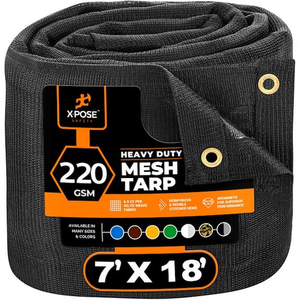 XPOSE SAFETY Heavy-Duty Mesh Tarp 7 ft. x 18 ft. Multi-Purpose Black Protective Cover with Air Flow