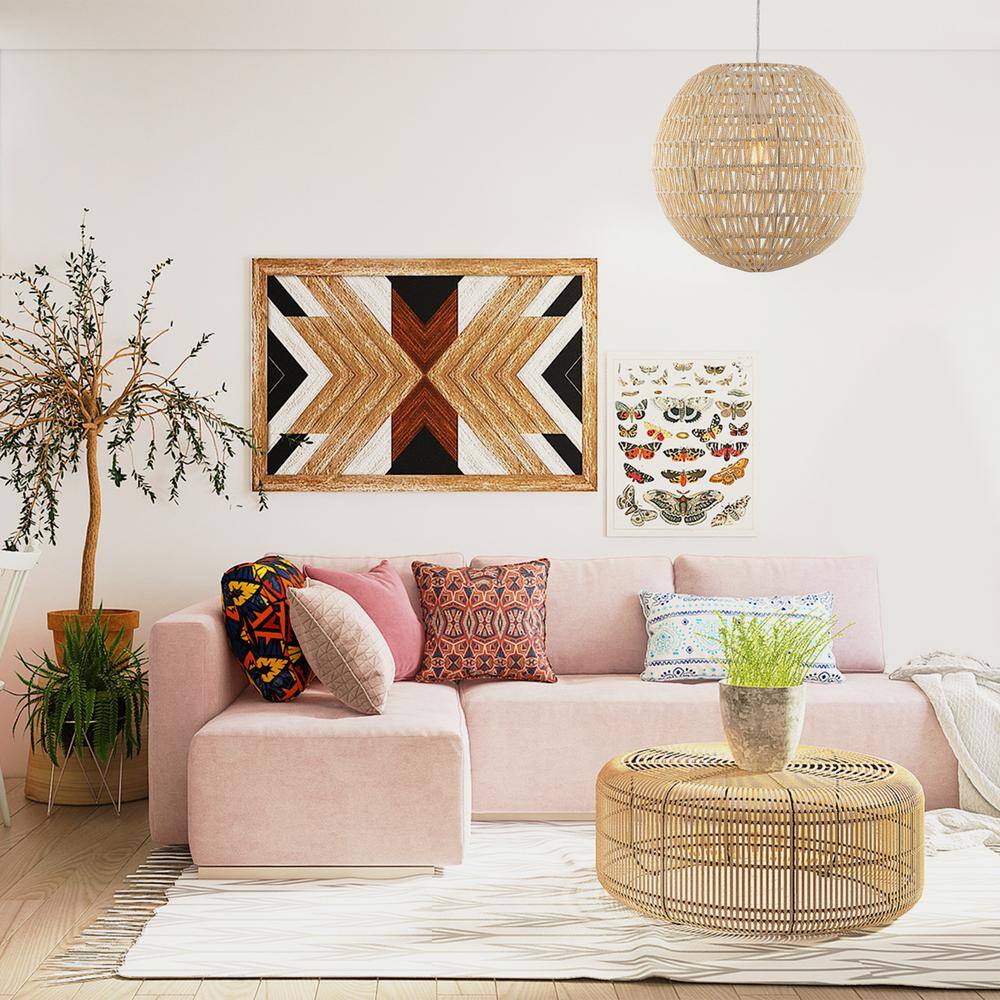 Luna 15.75" Cream Woven Rattan Globe Pendant Light