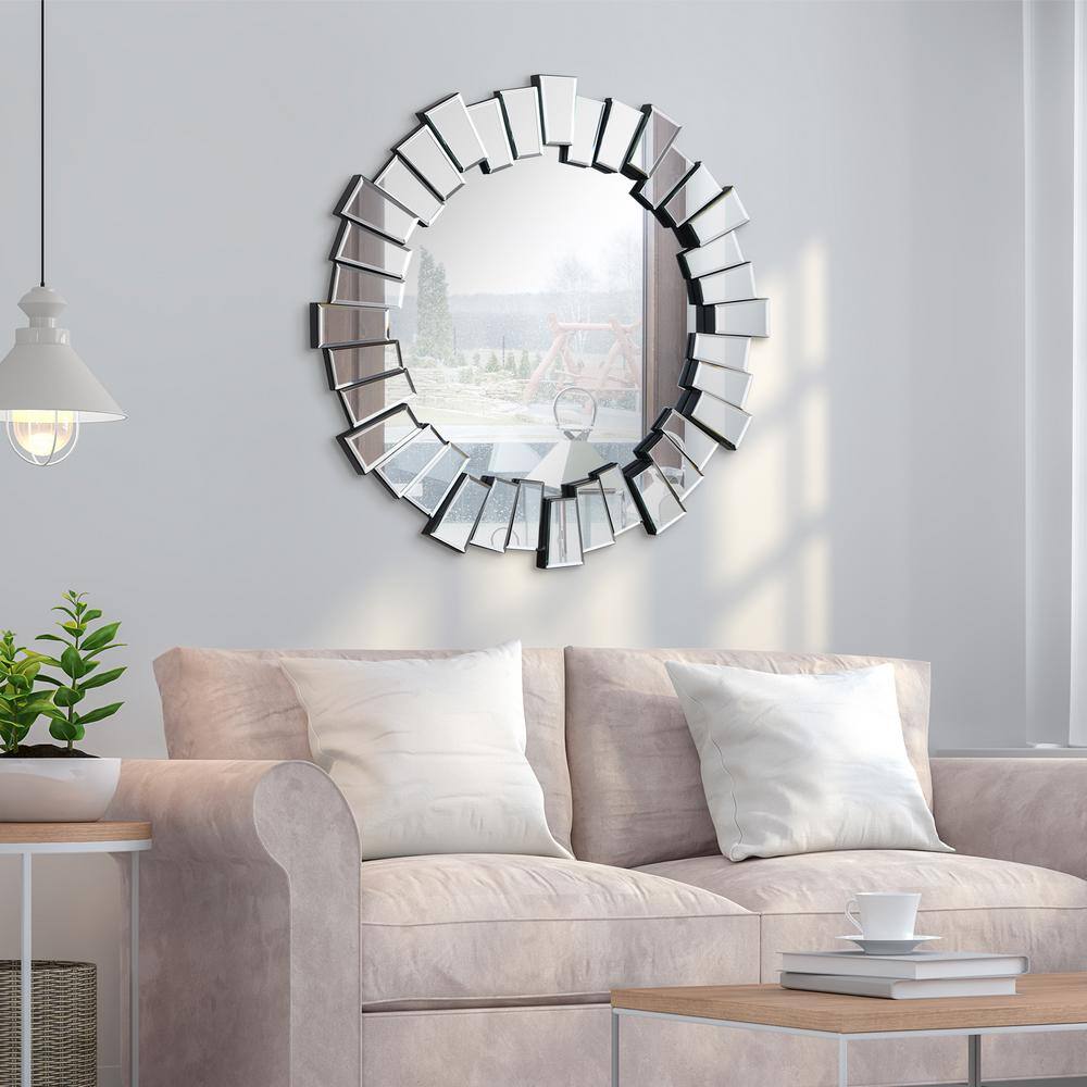 Empire Art 34" Silver Round Beveled Vanity Mirror
