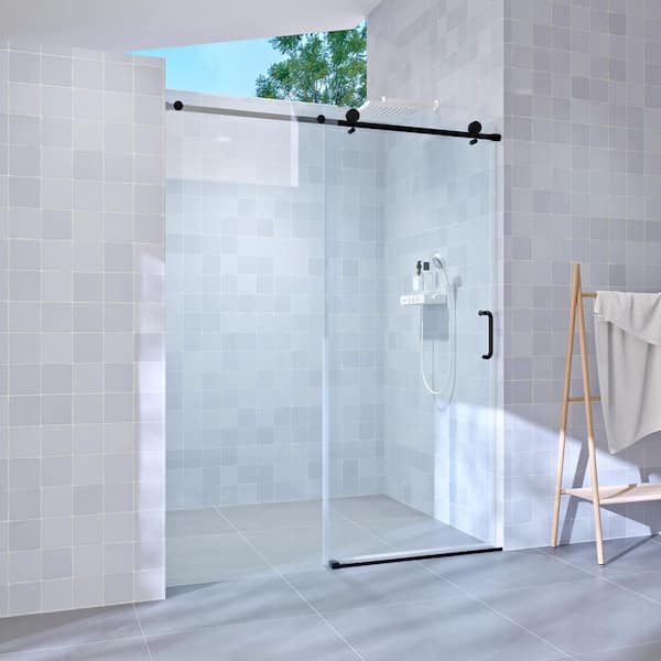 60 in. W x 76 in. H Single Sliding Shower Door Frameless Bypass Bathroom Sliding Door with 1/4 in. (6mm) Tempered Glass