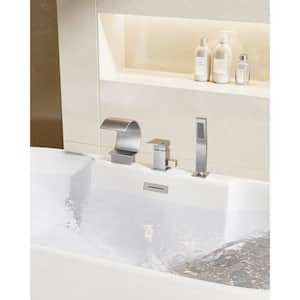 Single-Handle Tub-Mount Roman Tub Faucet with Hand Shower in Brushed Nickel