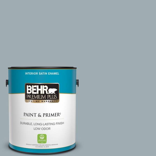 BEHR PREMIUM PLUS 1 gal. #ECC-30-1 Pelican Bay Satin Enamel Low Odor Interior Paint & Primer