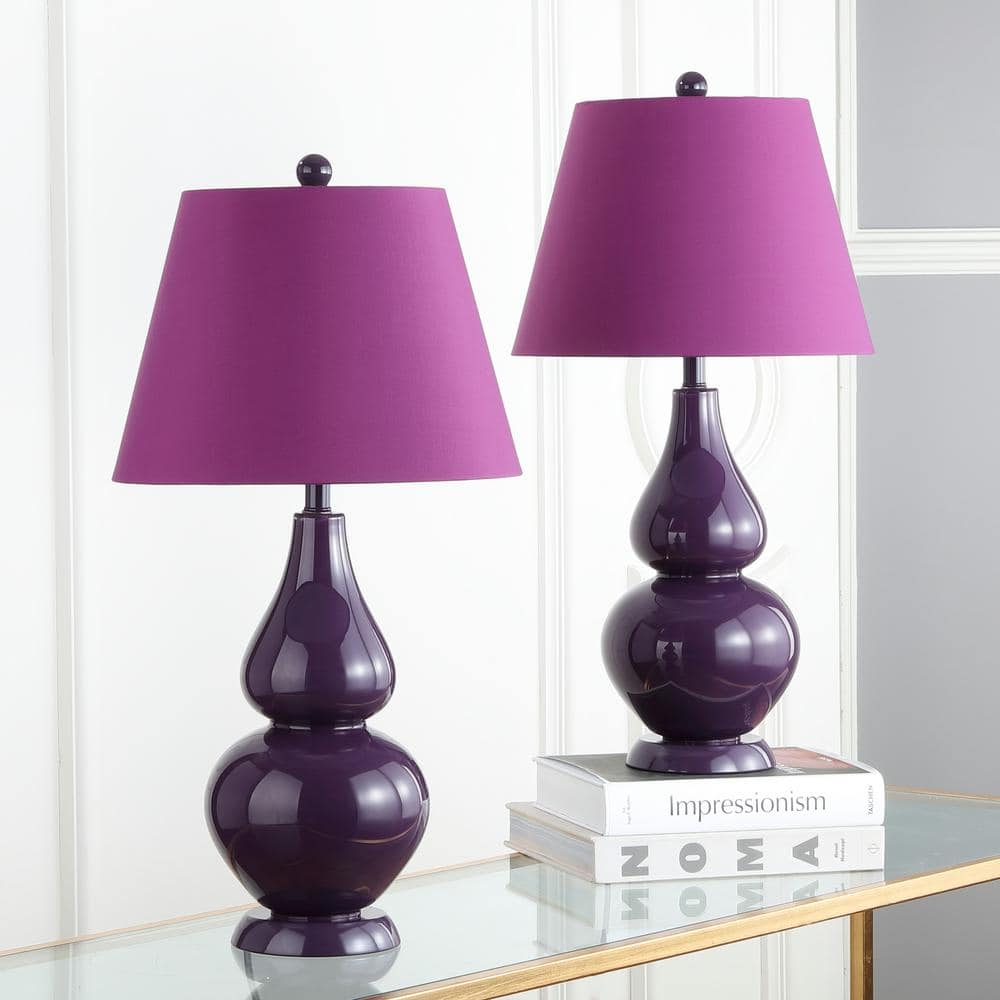 Cybil 26" Dark Purple Double Gourd Glass Table Lamp Set