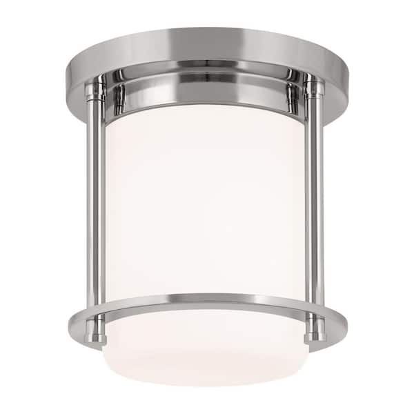 KICHLER Brit 7.25 in. 1-Light Polished Nickel Industrial Hallway Flush Mount Ceiling Light