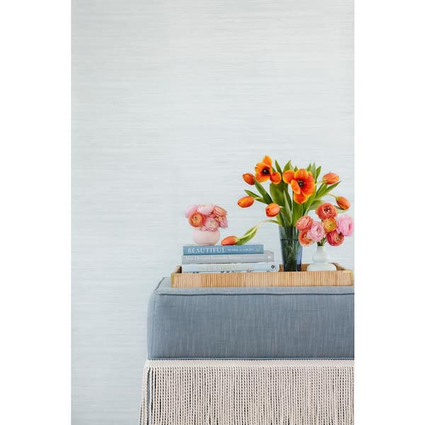 Whisper Blue Classic Faux Grasscloth Blue Textured Peel and Stick Vinyl Wallpaper