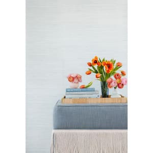 Whisper Blue Classic Faux Grasscloth Blue Peel and Stick Wallpaper Sample