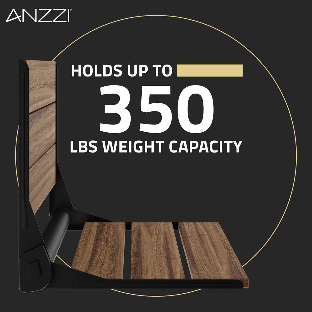 Matte Black Teak Wall Mounted Folding Shower Seat