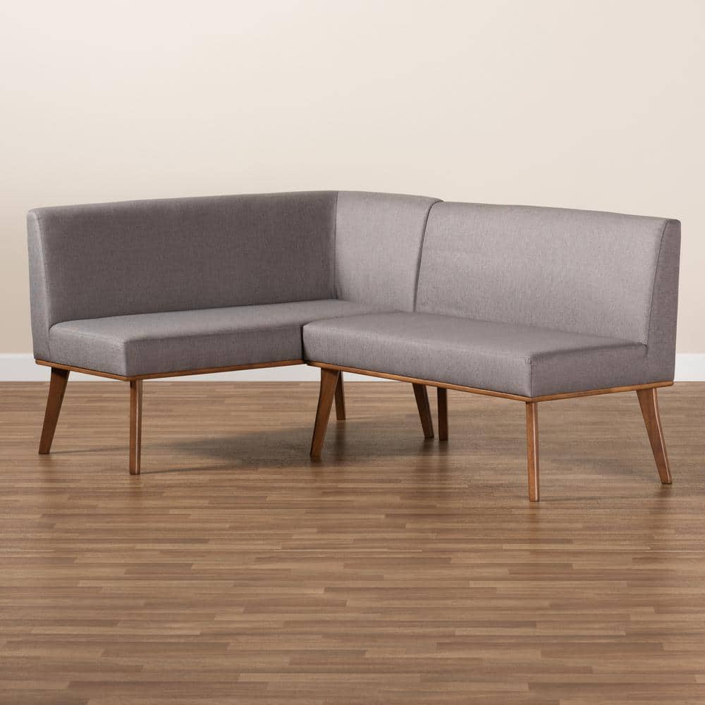 Odessa Mid-Century Modern Grey and Walnut 2-Piece Dining Nook Set